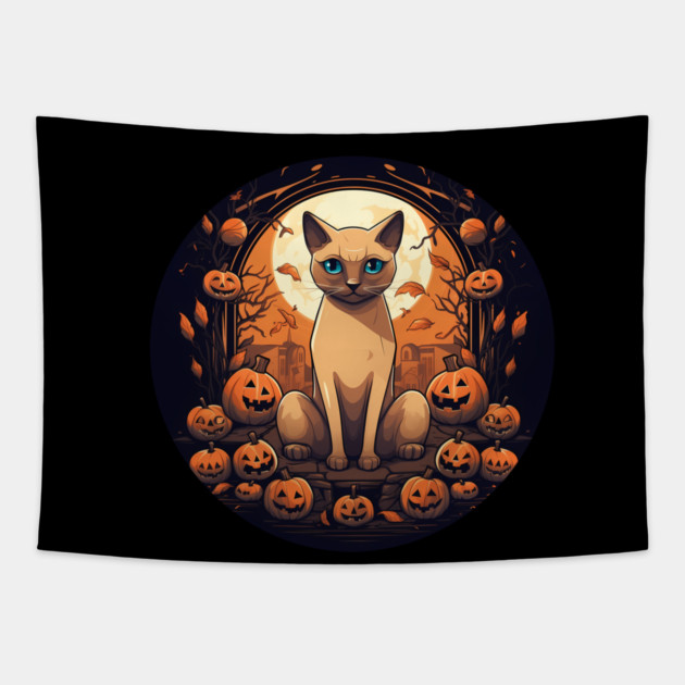 Tonkinese Cat Halloween, Cat Lover Tapestry by logiamerch