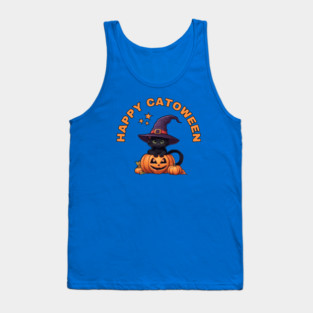 Happy Catoween Black Kitten Cat and Pumpkins Cheeky Witch® Tank Top