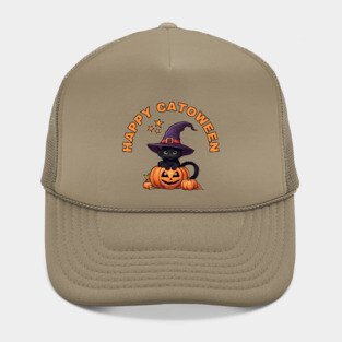 Happy Catoween Black Kitten Cat and Pumpkins Cheeky Witch® Hat