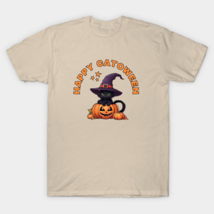Happy Catoween Black Kitten Cat and Pumpkins Cheeky Witch® T-Shirt