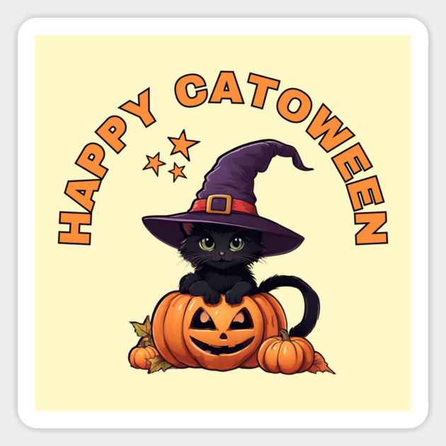 Happy Catoween Black Kitten Cat and Pumpkins Cheeky Witch® Sticker by Cheeky Witch