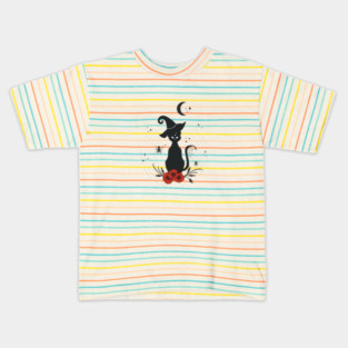 Black Halloween Cat Kids T-Shirt