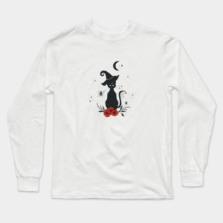 Black Halloween Cat Long Sleeve T-Shirt