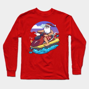 Hawaiian Christmas Santa Claus Jet Skiing Long Sleeve T-Shirt