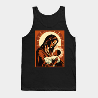 African American Art Virgin Mary Holding Baby Jesus Christ Child Tank Top