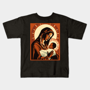 African American Art Virgin Mary Holding Baby Jesus Christ Child Kids T-Shirt