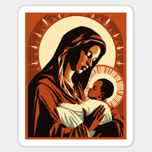 African American Art Virgin Mary Holding Baby Jesus Christ Child Sticker