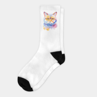 British Shorthair Cat watercolor Socks