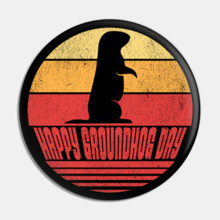 Retro Sunset Groundhog Day Pin