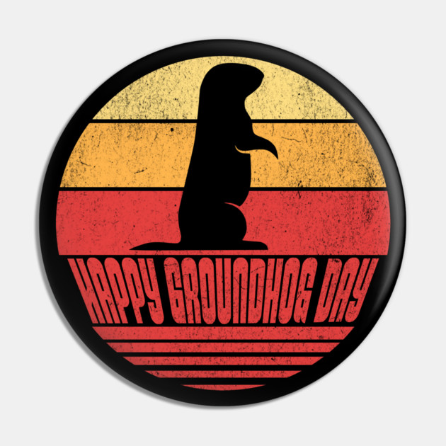 Retro Sunset Groundhog Day Pin by HolidayBug