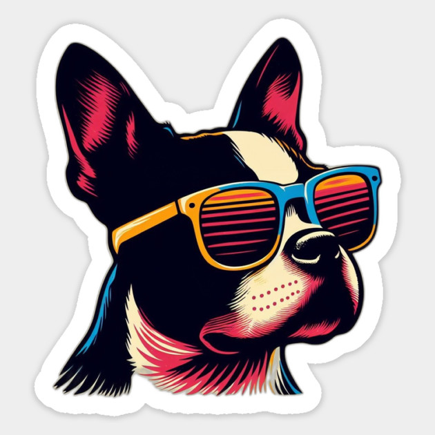 Cute Boston Terrier 80s Style Sunglasses Magnet by Yesteeyear