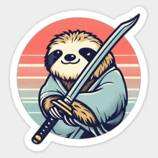 Cute Japanese Samurai Sloth Retro 80s Magnet