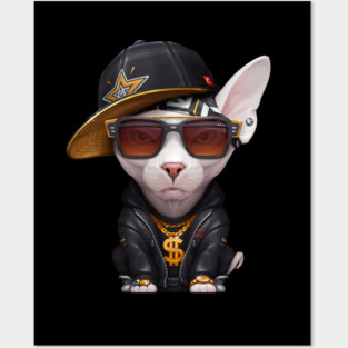 White Sphynx Cat Hip-Hop Super Star Posters and Art