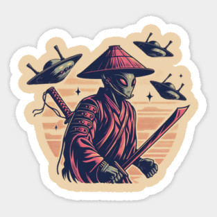Retro Exterrestrial Japanese Samurai Warrior Sticker