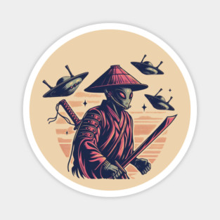 Retro Exterrestrial Japanese Samurai Warrior Magnet