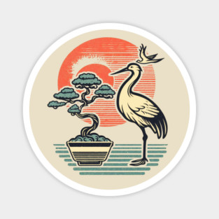 Japanese Bonsai and Crane Rising Sun Dojo Magnet