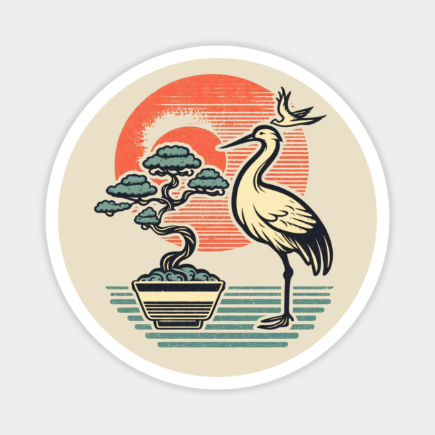 Japanese Bonsai and Crane Rising Sun Dojo Magnet by Yesteeyear