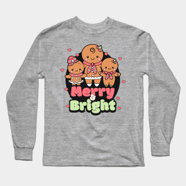 Retro Merry & Bright Gingerbread Man Long Sleeve T-Shirt by HolidayBug