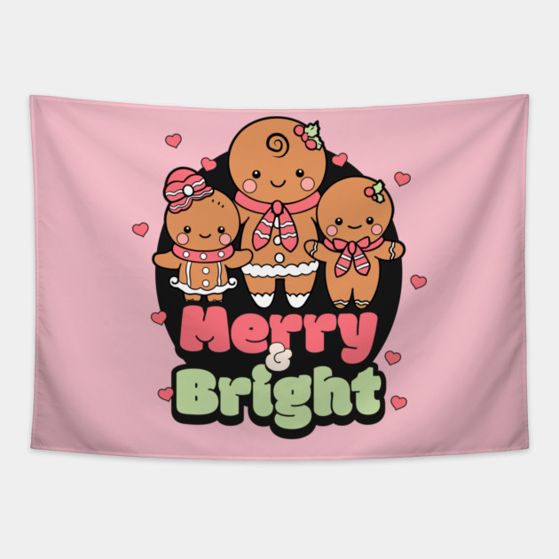 Retro Merry & Bright Gingerbread Man Tapestry by HolidayBug