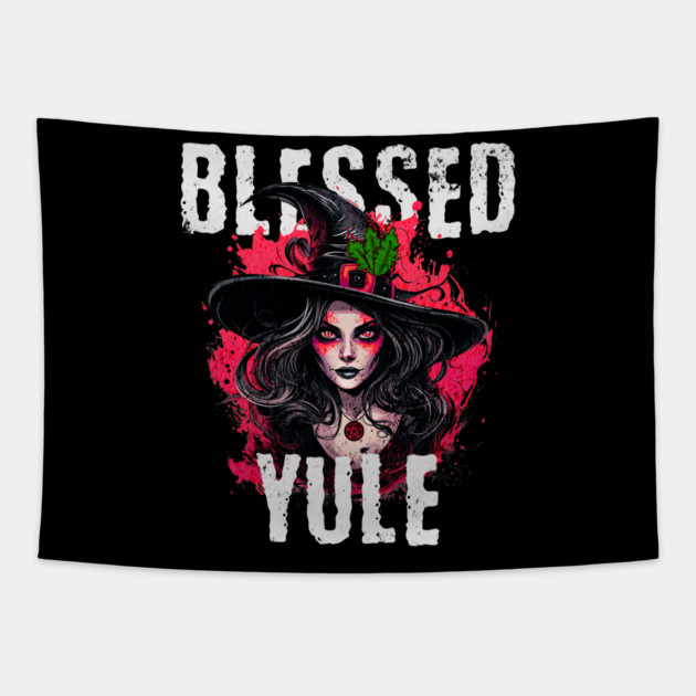 Blessed Yule Witch Tapestry by HolidayBug