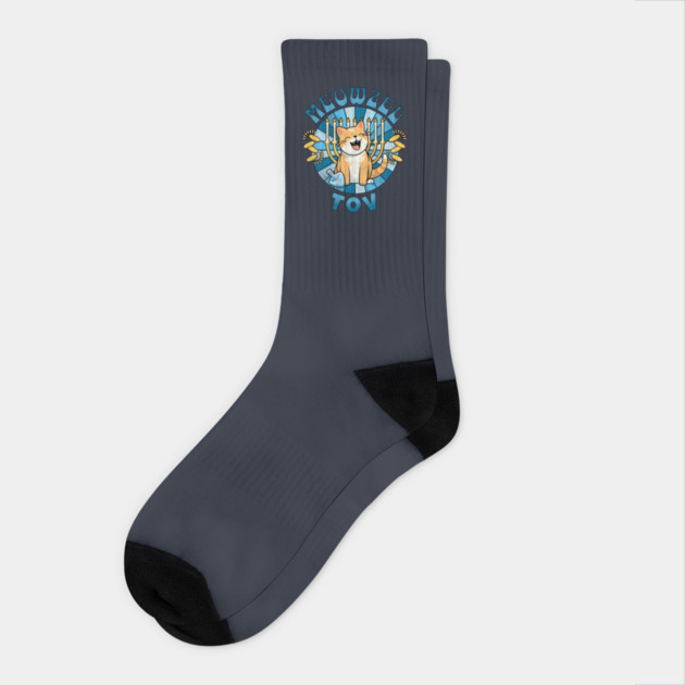 Retro Meowzel Tov Cat Hanukah Socks by HolidayBug