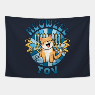 Retro Meowzel Tov Cat Hanukah Tapestry
