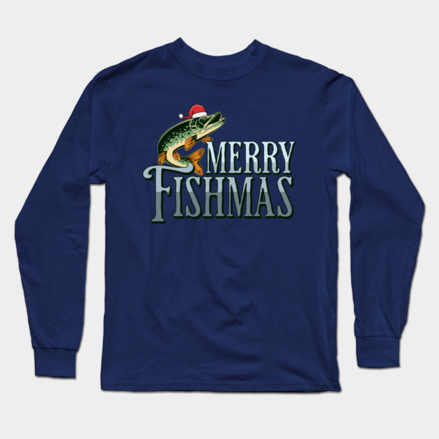 Funny Merry Fishmas Santa Fish Long Sleeve T-Shirt by HolidayBug