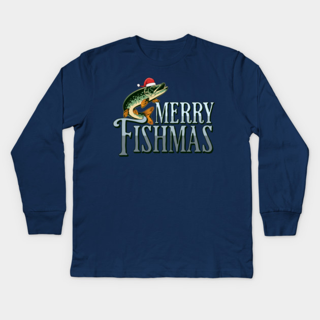 Funny Merry Fishmas Santa Fish Kids Long Sleeve T-Shirt by HolidayBug