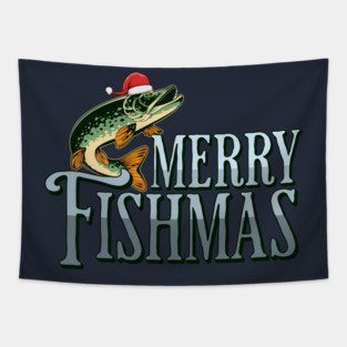 Funny Merry Fishmas Santa Fish Tapestry