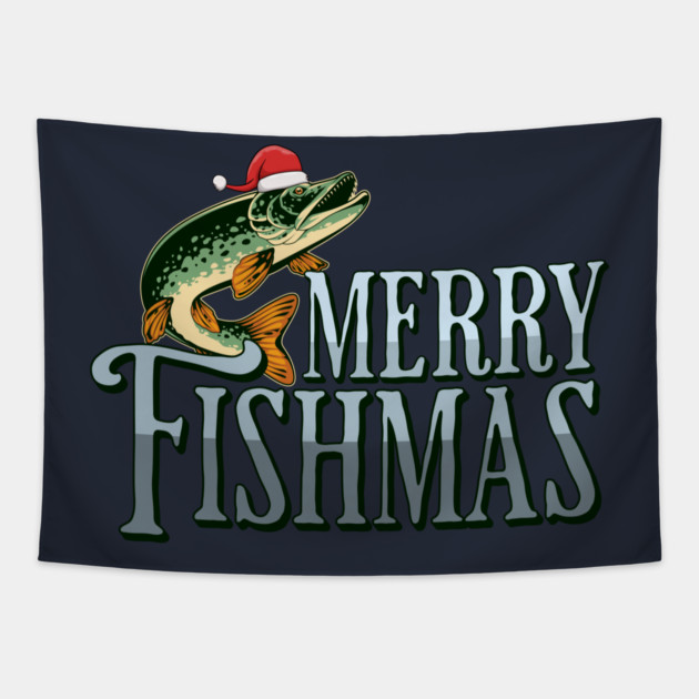 Funny Merry Fishmas Santa Fish Tapestry by HolidayBug