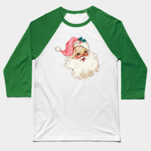 Retro Santa Claus Mid Century Modern Pink Cute Baseball T-Shirt