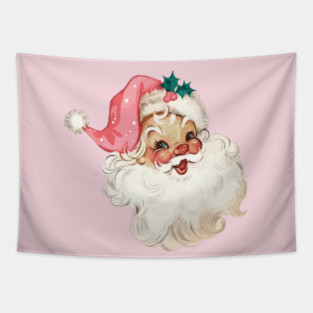 Retro Santa Claus Mid Century Modern Pink Cute Tapestry