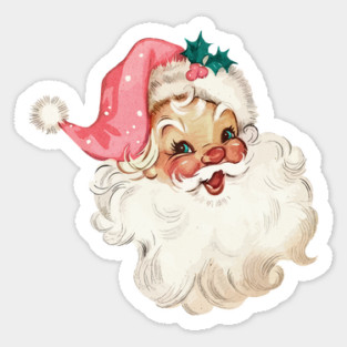Retro Santa Claus Mid Century Modern Pink Cute Sticker