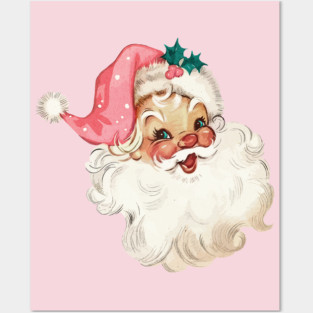 Retro Santa Claus Mid Century Modern Pink Cute Posters and Art