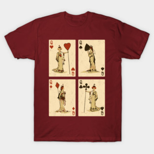 Vintage Playing Cards: Queens of Spades, Hearts, Diamonds, and Clubs T-Shirt