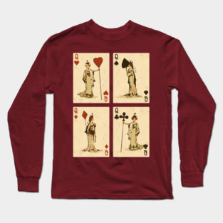 Vintage Playing Cards: Queens of Spades, Hearts, Diamonds, and Clubs Long Sleeve T-Shirt