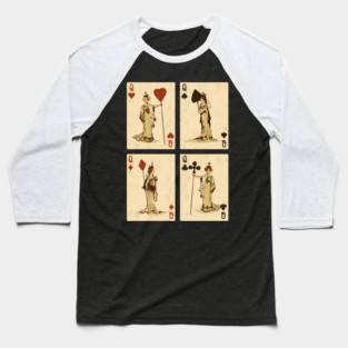 Vintage Playing Cards: Queens of Spades, Hearts, Diamonds, and Clubs Baseball T-Shirt