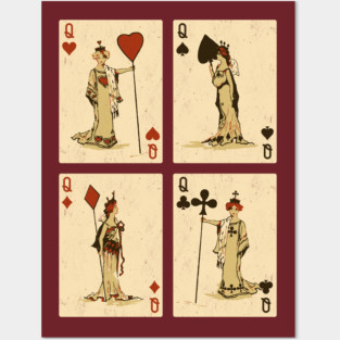 Vintage Playing Cards: Queens of Spades, Hearts, Diamonds, and Clubs Posters and Art