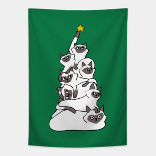 Christmas Tree Siamese Cat Tapestry