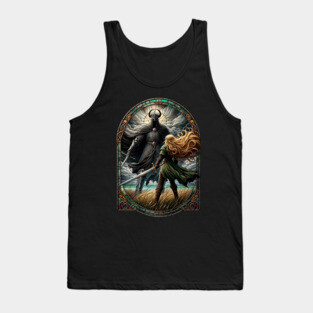 Epic Duel in Stained Glass - A Fierce Maiden and a Dark Wraith - Fantasy Tank Top