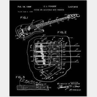 Bass Guitar Player Gift - Patent Blueprint 1969 Posters and Art
