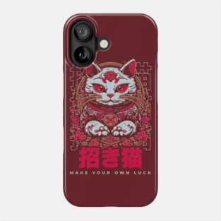 Awesome Maneki-Neko Japanese Lucky Cat // Make Your Own Luck // Retro Lucky Cat Red Phone Case