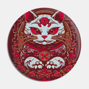 Awesome Maneki-Neko Japanese Lucky Cat // Make Your Own Luck // Retro Lucky Cat Red Pin