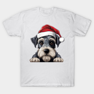 Christmas Peeking Miniature Schnauzer Dog T-Shirt