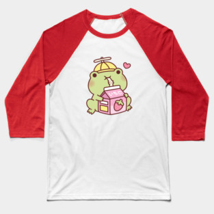 Cute Frog Loves Strawberry Milk Baseball T-Shirt