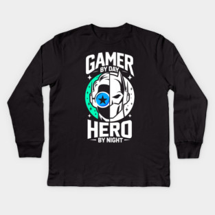 Gamer by Day Hero by Night Kids Long Sleeve T-Shirt