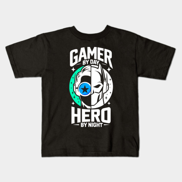 Gamer by Day Hero by Night Kids T-Shirt by Frank Ring