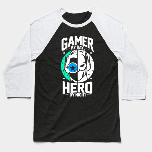 Gamer by Day Hero by Night Baseball T-Shirt by Frank Ring