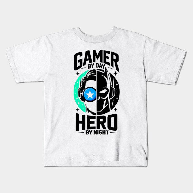 Gamer by Day Hero by Night Kids T-Shirt by Frank Ring