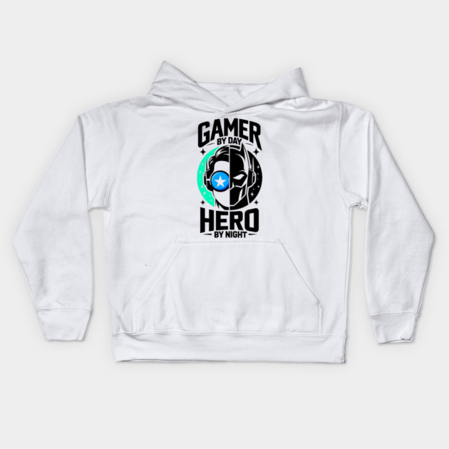Gamer by Day Hero by Night Kids Hoodie by Frank Ring